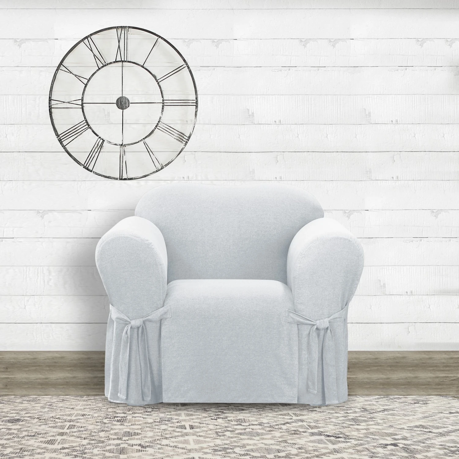 Sure Fit Farmhouse Armchair Basketweave One Piece Slipcover With Ties Dog & Cat Cover 4 Sure Fit Farmhouse Armchair Basketweave One Piece Slipcover With Ties Dog & Cat Cover - Image 2