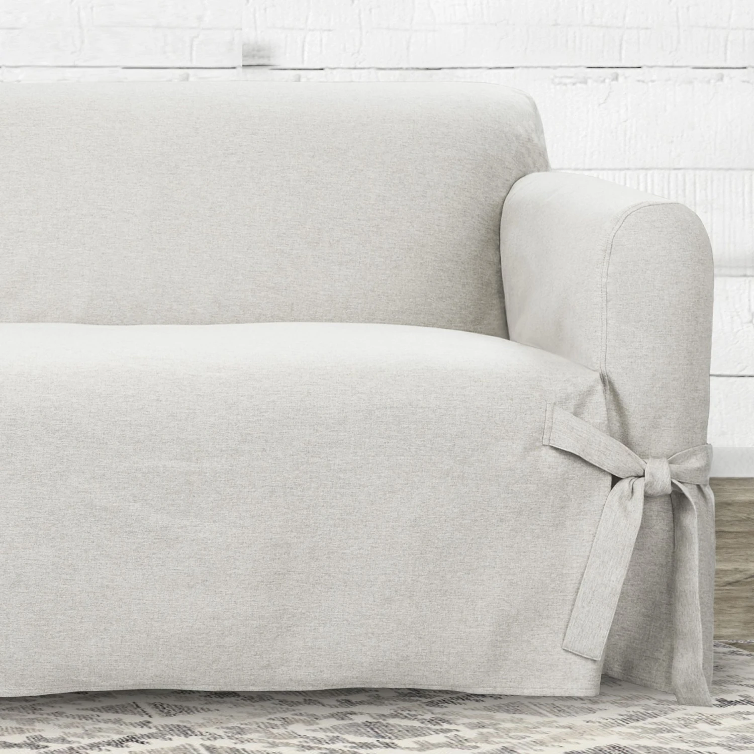 Sure Fit Farmhouse Basketweave One Piece Slipcover With Ties & Cinched Seat Elastic Dog & Cat Cover 5 Sure Fit Farmhouse Basketweave One Piece Slipcover With Ties & Cinched Seat Elastic Dog & Cat Cover - Image 3