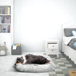 Max & Marlow Plush Sherpa Bolstered Crate Dog & Cat Bed, Gray, Small -Blue Buffalos Shop 744670 PT1. AC SS1800 V1674070878