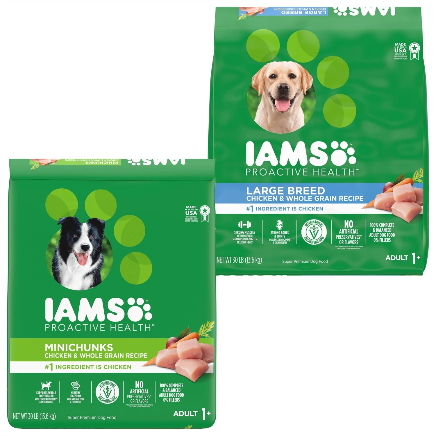 Iams Proactive Health MiniChunks Small Kibble Adult Chicken & Whole Grain Dry Dog Food & Iams Proactive Health Large Breed With Real Chicken Adult Dry Dog Food 3 Iams Proactive Health MiniChunks Small Kibble Adult Chicken & Whole Grain Dry Dog Food & Iams Proactive Health Large Breed With Real Chicken Adult Dry Dog Food