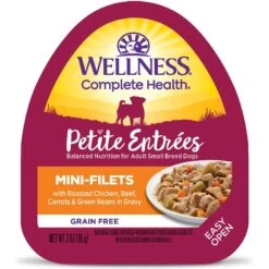 Wellness Petite Entrees Mini-Filets With Roasted Chicken, Beef, Carrots & Green Beans In Gravy Grain-Free Wet Dog Food, 3-oz Tray, Case Of 24