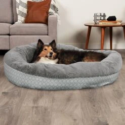 FurHaven Plush & Diamond Print Calming Donut Dog Bed
