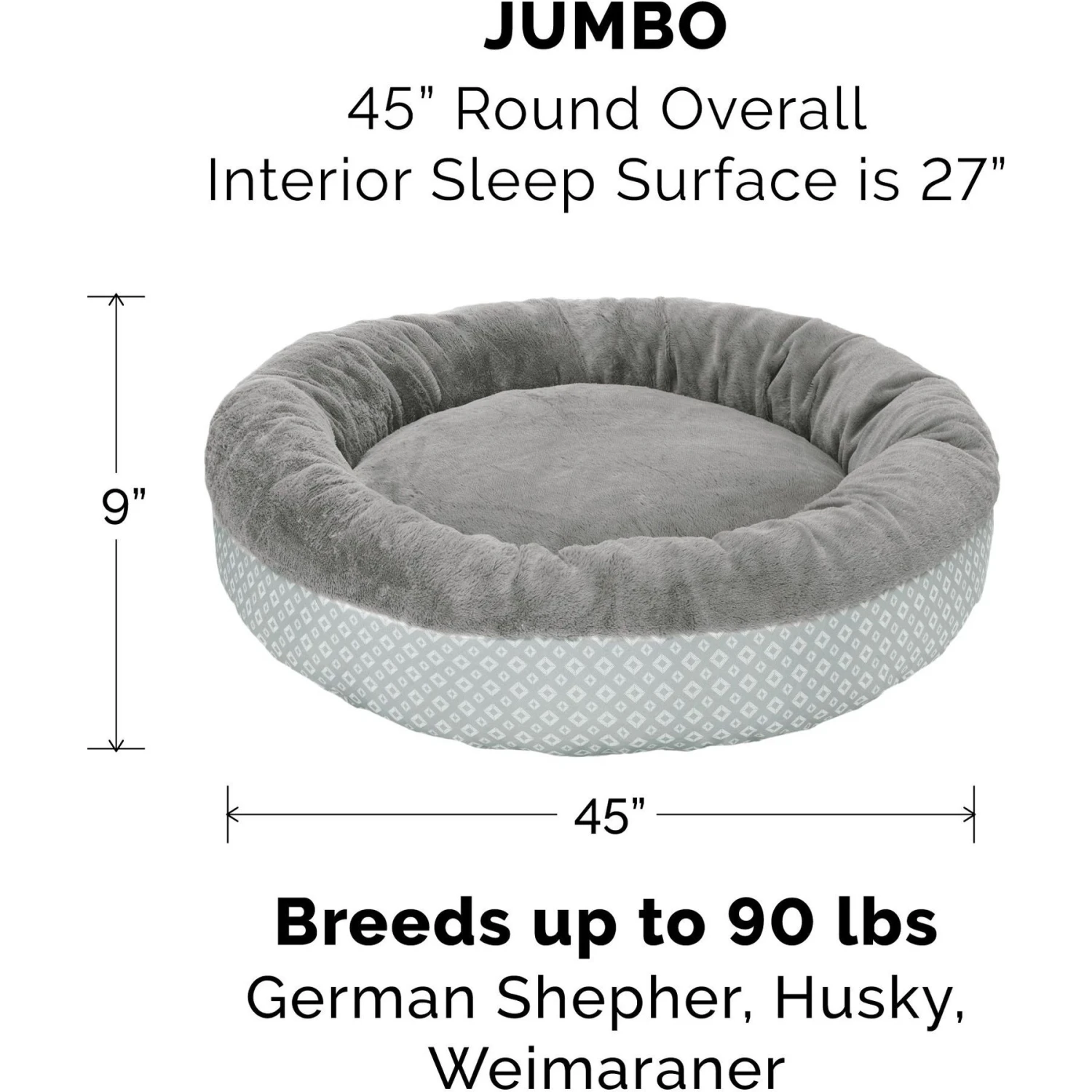 FurHaven Plush & Diamond Print Calming Donut Dog Bed 4 FurHaven Plush & Diamond Print Calming Donut Dog Bed - Image 2