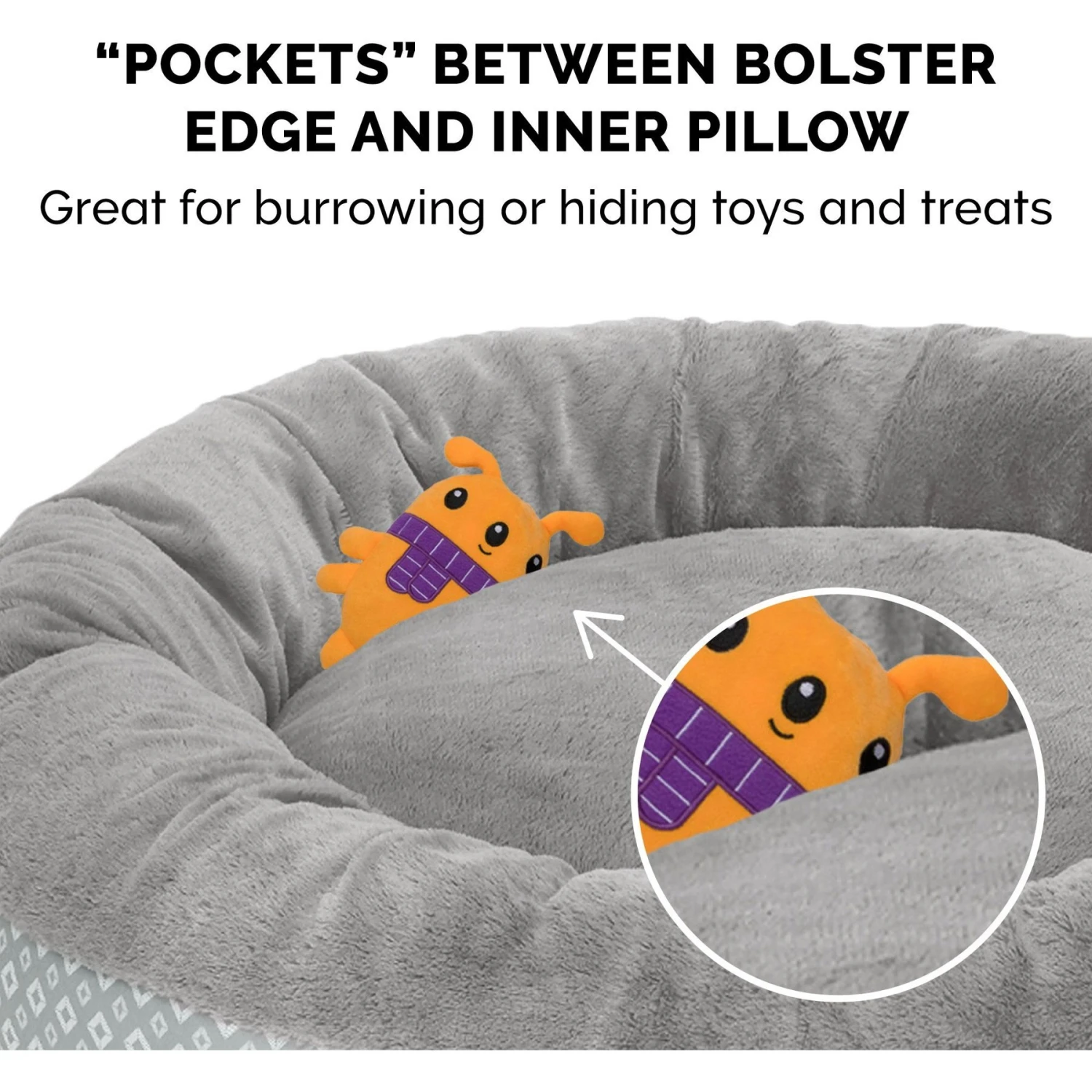 FurHaven Plush & Diamond Print Calming Donut Dog Bed 8 FurHaven Plush & Diamond Print Calming Donut Dog Bed - Image 6