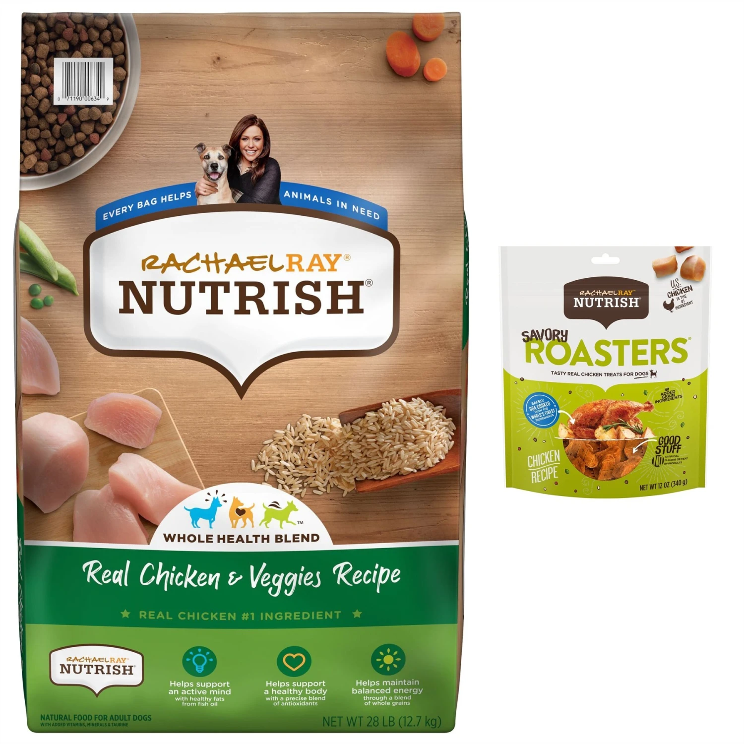 Rachael Ray Nutrish Real Chicken & Veggies Recipe Dry Dog Food & Rachael Ray Nutrish Savory Roasters Roasted Chicken Grain-Free Recipe Dog Treats 3 Rachael Ray Nutrish Real Chicken & Veggies Recipe Dry Dog Food & Rachael Ray Nutrish Savory Roasters Roasted Chicken Grain-Free Recipe Dog Treats