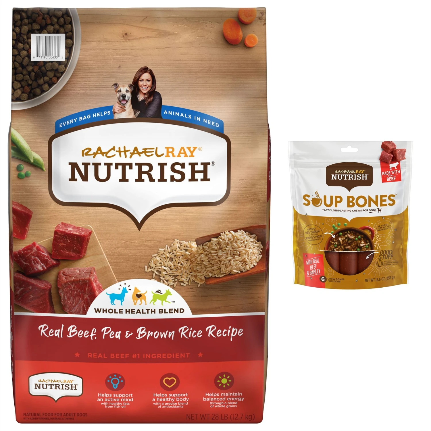 Rachael Ray Nutrish Real Beef, Pea, & Brown Rice Recipe Dry Dog Food & Rachael Ray Nutrish Soup Bones Beef & Barley Flavor Dog Treats 3 Rachael Ray Nutrish Real Beef, Pea, & Brown Rice Recipe Dry Dog Food & Rachael Ray Nutrish Soup Bones Beef & Barley Flavor Dog Treats