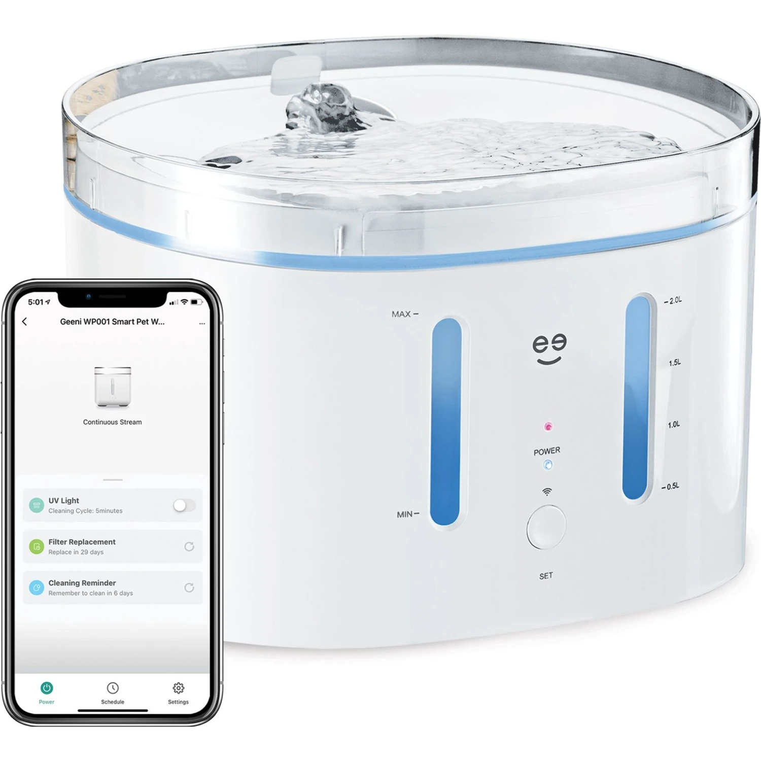 Geeni PetConnect UV Sterilized Circulating Water Smart Dog & Cat Fountain, 2-L 3 Geeni PetConnect UV Sterilized Circulating Water Smart Dog & Cat Fountain, 2-L