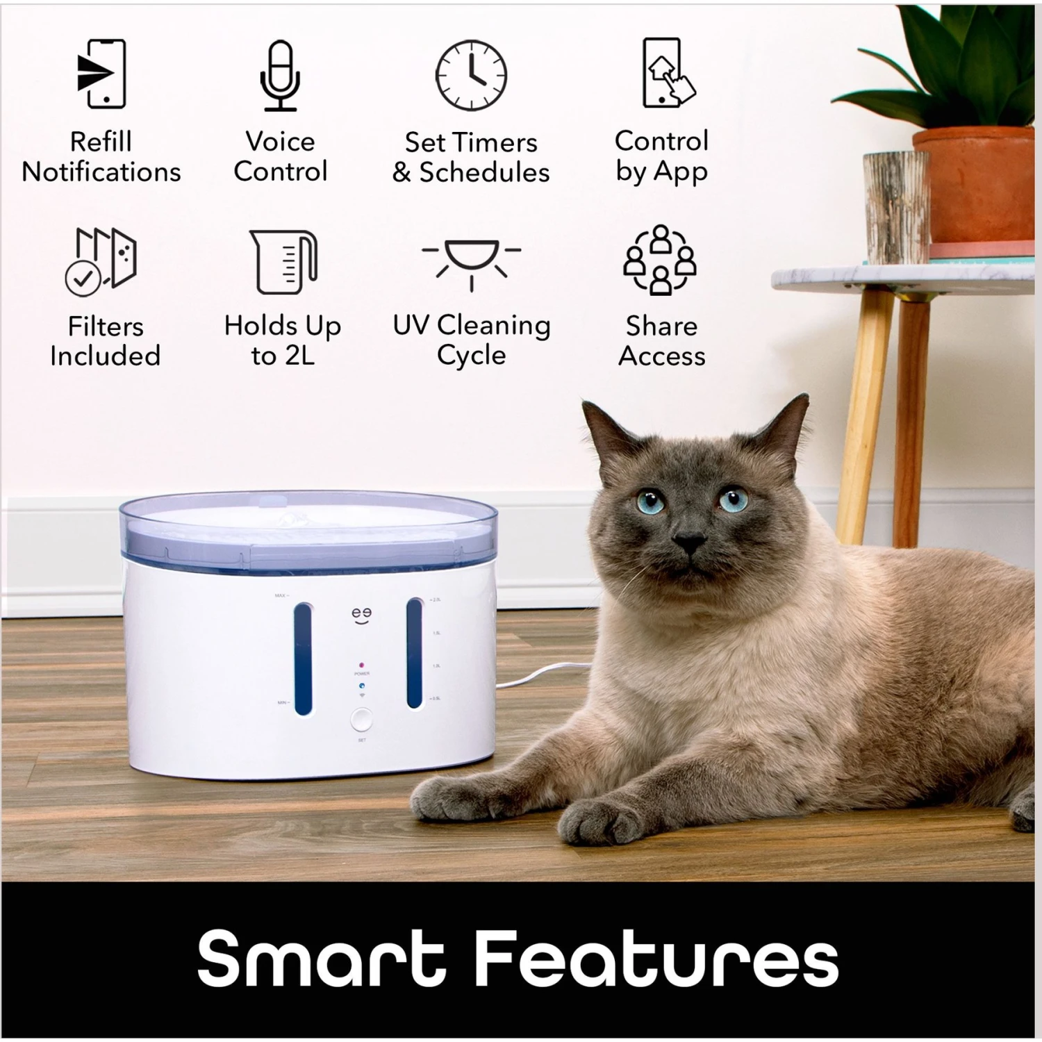 Geeni PetConnect UV Sterilized Circulating Water Smart Dog & Cat Fountain, 2-L 4 Geeni PetConnect UV Sterilized Circulating Water Smart Dog & Cat Fountain, 2-L - Image 2