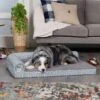 FurHaven Plush Fur & Almond Print Cooling Gel Top Deluxe L-Chaise Sofa Cat & Dog Bed