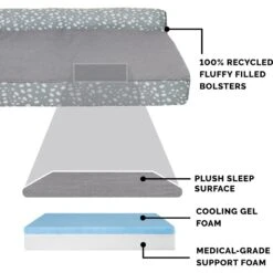 FurHaven Plush Fur & Almond Print Cooling Gel Top Deluxe L-Chaise Sofa Cat & Dog Bed -Blue Buffalos Shop 824766 PT5. AC SS1800 V1703798646