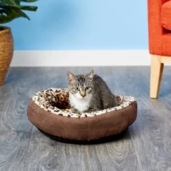 Aspen Pet Round Animal Print Bolster Cat & Dog Bed, Color Varies -Blue Buffalos Shop 83877 PT3. AC SS1800 V1566315178