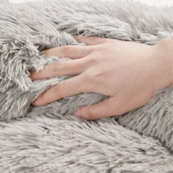 Friends Forever Luna Donut Faux Fur Cozy Cave Covered Dog Bed With Hooded Blanket -Blue Buffalos Shop 851382 PT2. AC SS1800 V1683835895