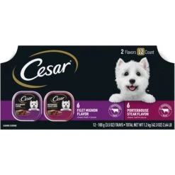 Cesar Classic Loaf In Sauce Filet Mignon & Porterhouse Steak Flavors Variety Pack Grain-Free Small Breed Adult Wet Dog Food Trays