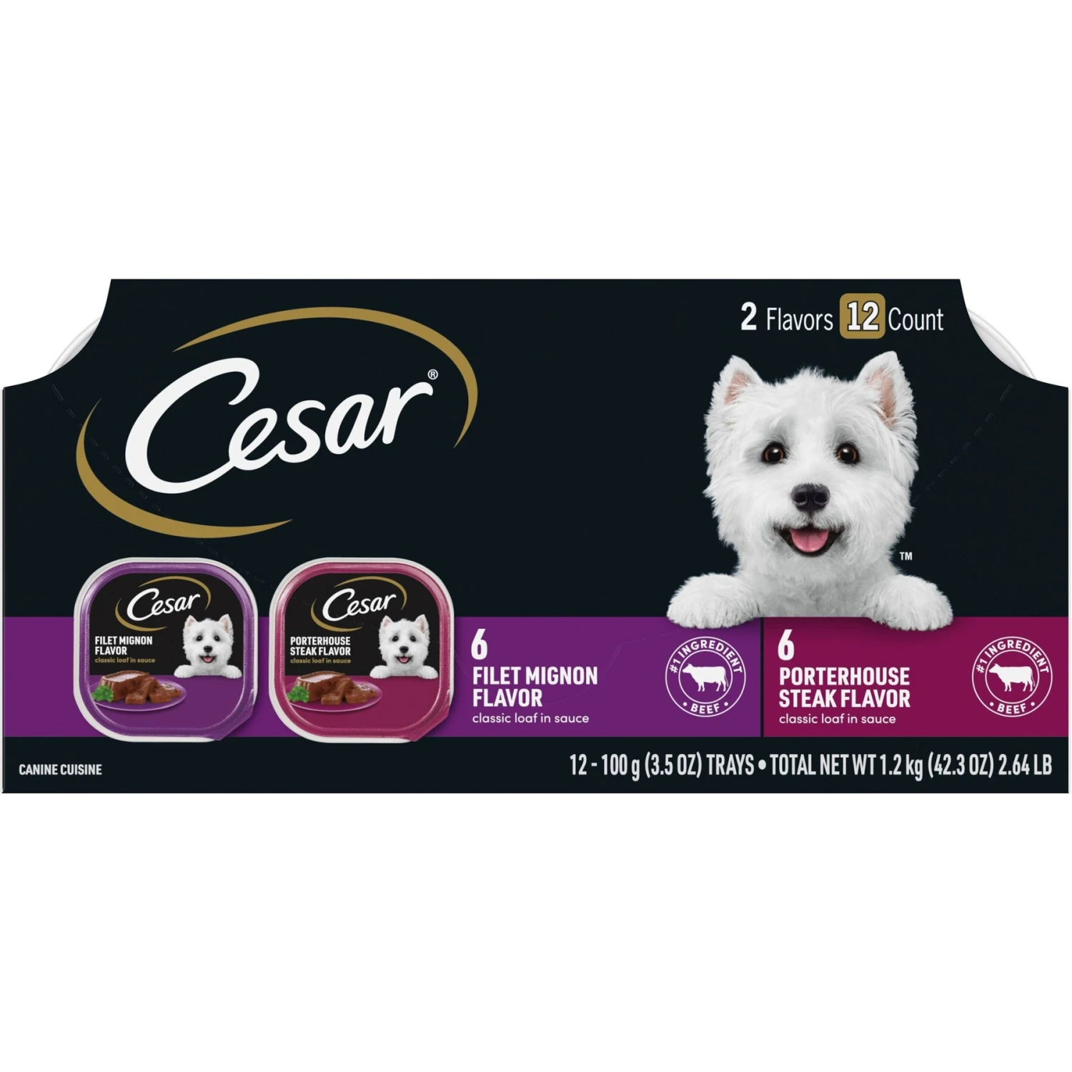 Cesar Classic Loaf In Sauce Filet Mignon & Porterhouse Steak Flavors Variety Pack Grain-Free Small Breed Adult Wet Dog Food Trays 3 Cesar Classic Loaf In Sauce Filet Mignon & Porterhouse Steak Flavors Variety Pack Grain-Free Small Breed Adult Wet Dog Food Trays