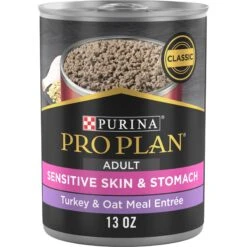 Purina Pro Plan Adult Sensitive Skin & Stomach Turkey & Oat Meal Entree​ Wet Dog Food, 13-oz Can, Case Of 12