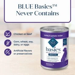 Blue Buffalo Basics Skin & Stomach Care Grain-Free Turkey & Potato Senior Canned Dog Food -Blue Buffalos Shop 88193 PT5. AC SS1800 V1646253745