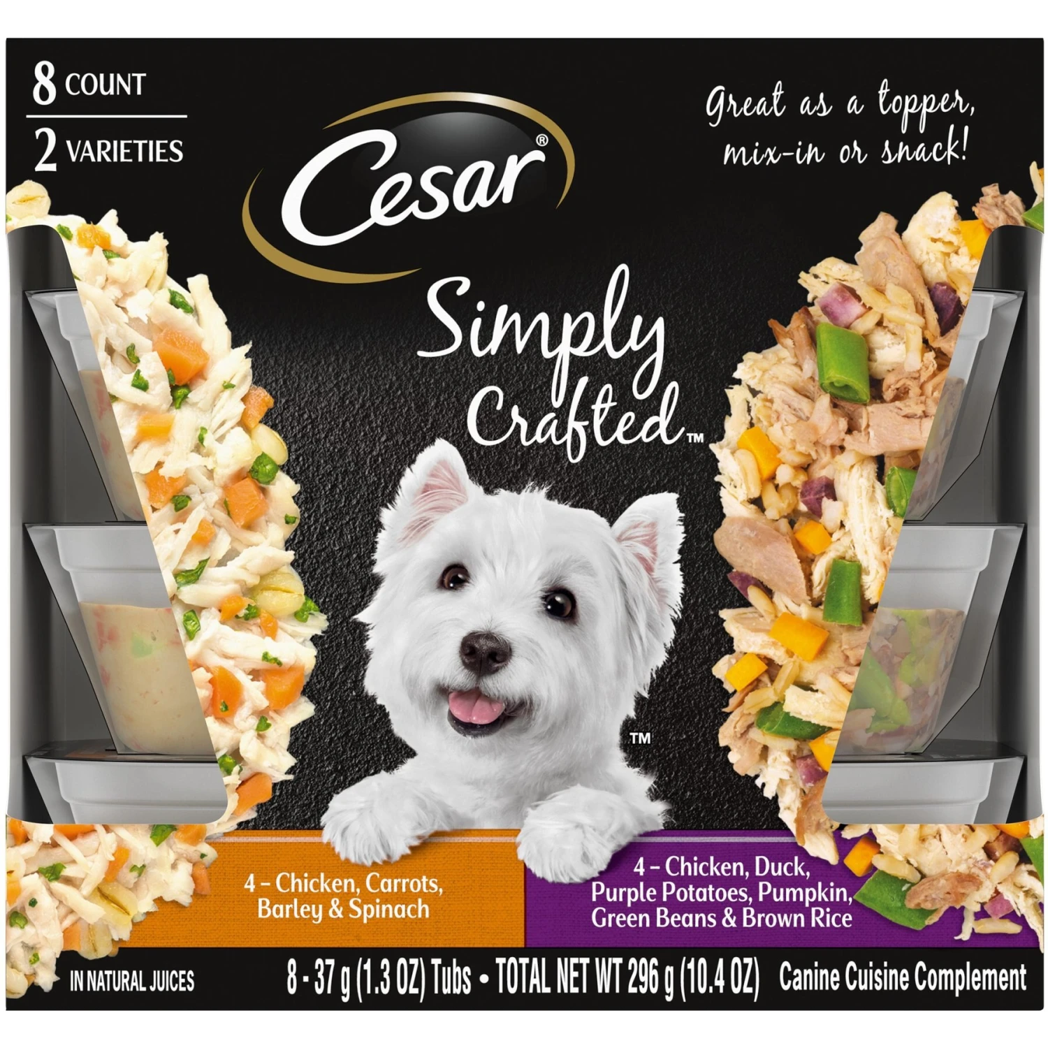 Cesar Classic Loaf In Sauce Breakfast & Dinner Mealtime Variety Pack Grain-Free Small Breed Adult Wet Dog Food Trays & Cesar Simply Crafted Chicken, Duck, Purple Potatoes, Pumpkin, Green Beans & Brown Rice & Chicken, Carrots, Barley & Spinach Variety Pack Adult Wet Dog Food Meal Topper 8 Cesar Classic Loaf In Sauce Breakfast & Dinner Mealtime Variety Pack Grain-Free Small Breed Adult Wet Dog Food Trays & Cesar Simply Crafted Chicken, Duck, Purple Potatoes, Pumpkin, Green Beans & Brown Rice & Chicken, Carrots, Barley & Spinach Variety Pack Adult Wet Dog Food Meal Topper - Image 6