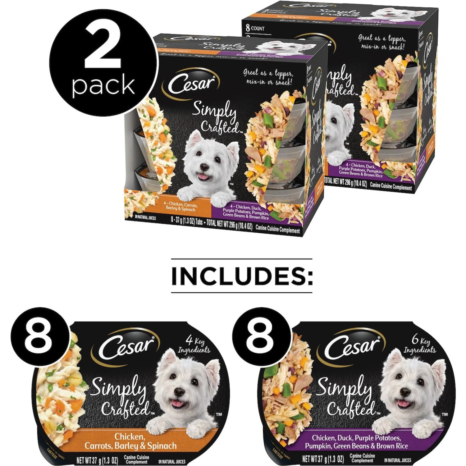 Cesar Classic Loaf In Sauce Breakfast & Dinner Mealtime Variety Pack Grain-Free Small Breed Adult Wet Dog Food Trays & Cesar Simply Crafted Chicken, Duck, Purple Potatoes, Pumpkin, Green Beans & Brown Rice & Chicken, Carrots, Barley & Spinach Variety Pack Adult Wet Dog Food Meal Topper 9 Cesar Classic Loaf In Sauce Breakfast & Dinner Mealtime Variety Pack Grain-Free Small Breed Adult Wet Dog Food Trays & Cesar Simply Crafted Chicken, Duck, Purple Potatoes, Pumpkin, Green Beans & Brown Rice & Chicken, Carrots, Barley & Spinach Variety Pack Adult Wet Dog Food Meal Topper - Image 7