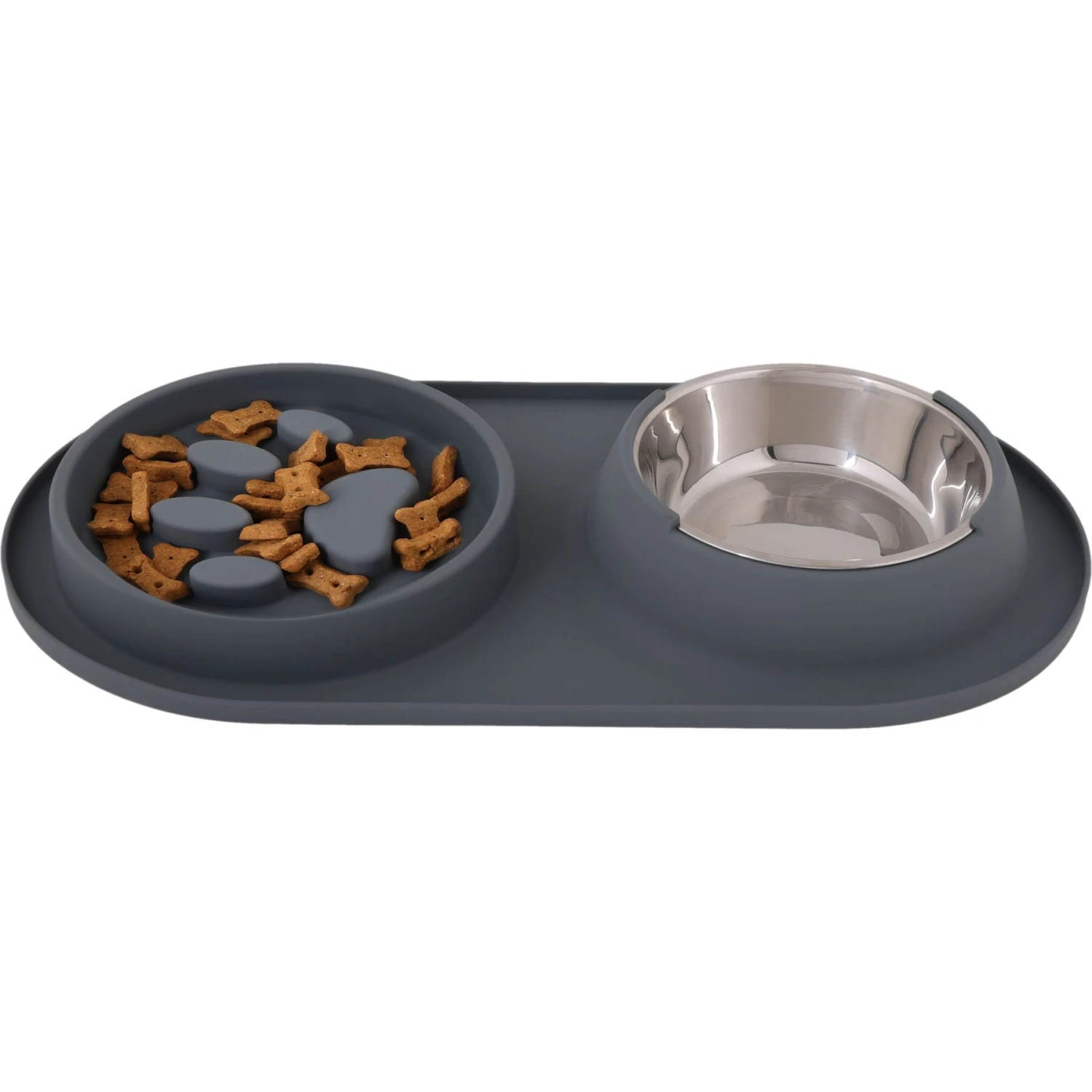 Pounce + Fetch Silicone Double Bowl Slow Feeder, 10-oz, Grey 5 Pounce + Fetch Silicone Double Bowl Slow Feeder, 10-oz, Grey - Image 3