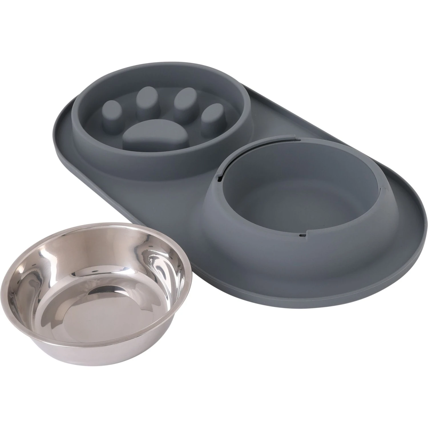 Pounce + Fetch Silicone Double Bowl Slow Feeder, 10-oz, Grey 7 Pounce + Fetch Silicone Double Bowl Slow Feeder, 10-oz, Grey - Image 5