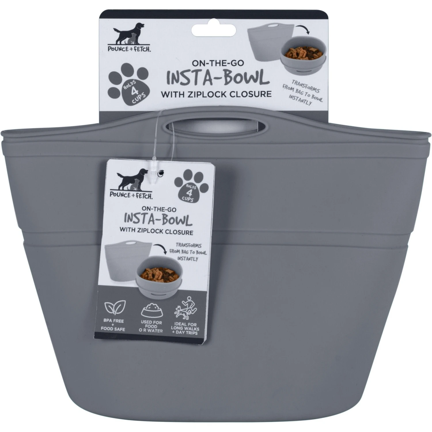 Pounce + Fetch Heavy Duty Silicone Travel Bag Bowl, Gray, 4-cup 3 Pounce + Fetch Heavy Duty Silicone Travel Bag Bowl, Gray, 4-cup