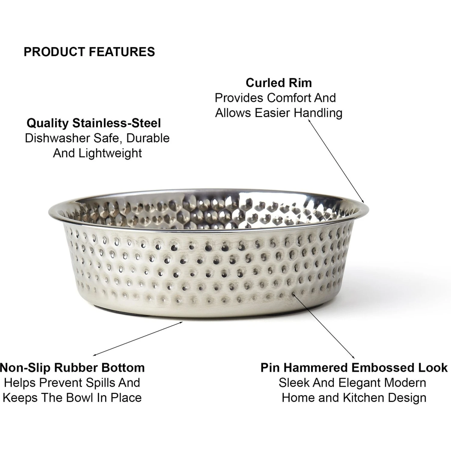 PetRageous Designs Crete Hammered Stainless Steel Dog & Cat Bowl 7 PetRageous Designs Crete Hammered Stainless Steel Dog & Cat Bowl - Image 5